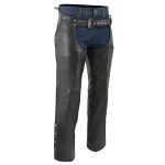 Men’s XS43401 Black Thermal Lined 3 Pocket Leather Motorcycle Chaps