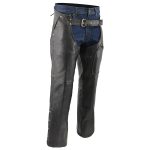 Men’s XS43404 3-Pocket Black Thermal Lined Leather Motorcycle Chaps