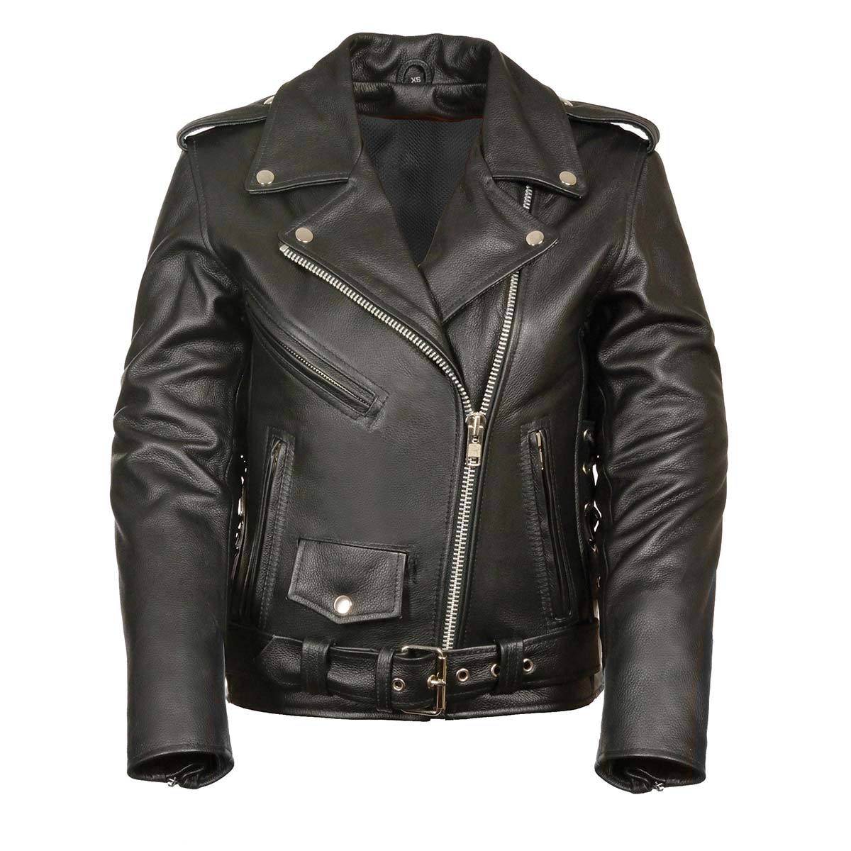 xs603-main.jpg Ladies XS603 Classic Black Motorcycle Leather Jacket - Image 1
