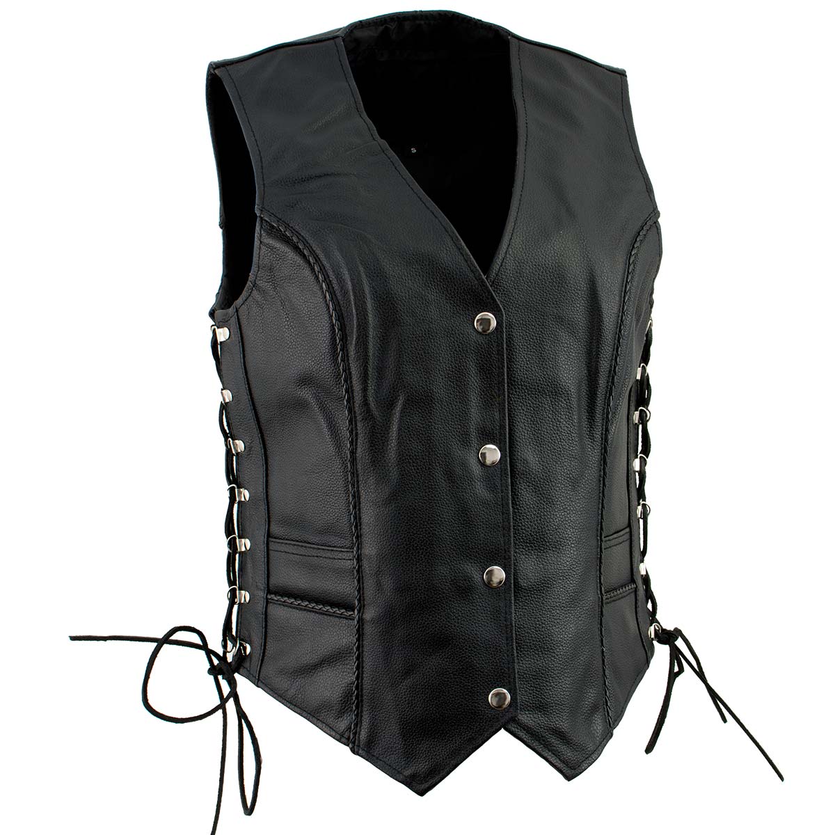 xs761-front-2.jpg Ladies XS761 Classic Braided Leather Vest with Side Laces - Image 1