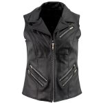 Ladies XS773 Black Zippered M/C Lapel Leather Vest