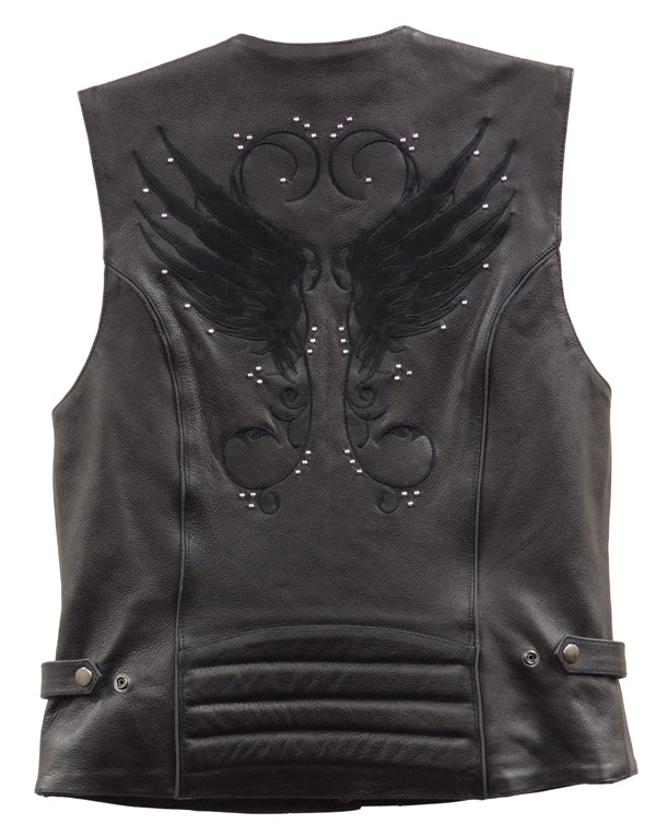 xsl1293_20b.jpg Milwaukee Leather XS1293 Ladies ‘Winged’ Solid Black Studded Leather Vest - Image 1