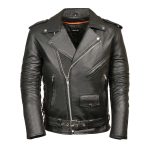 Z1R1011 Men’s Black ‘9MM’ Classic Side Lace’ Motorcycle Jacket