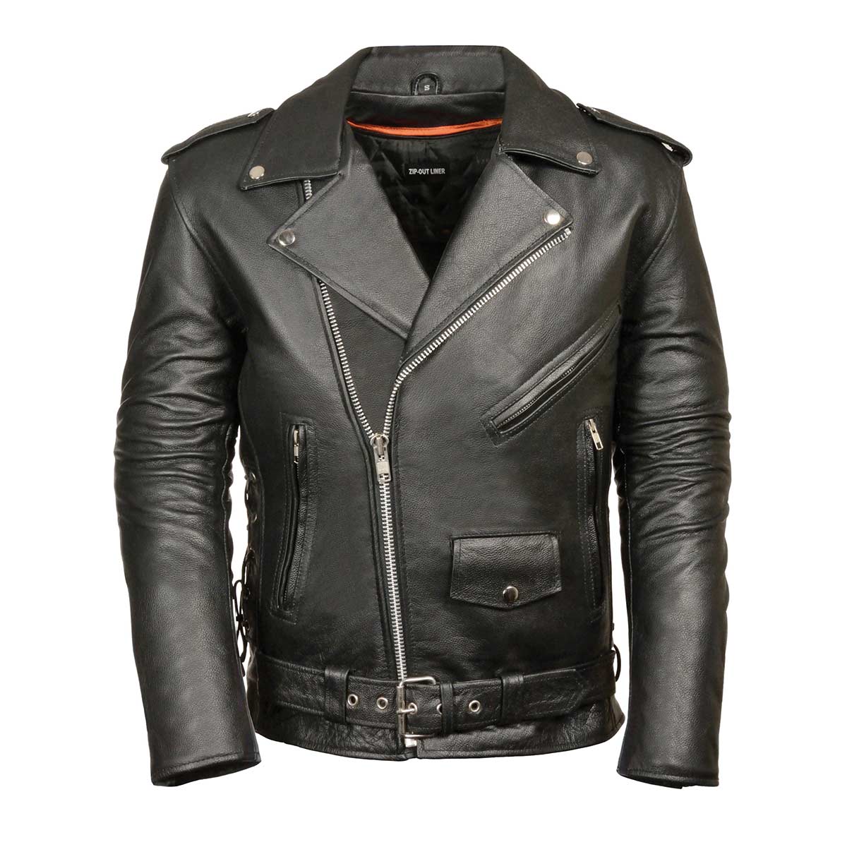 z1r1011-main.jpg Z1R1011 Men’s Black ‘9MM’ Classic Side Lace’ Motorcycle Jacket - Image 1