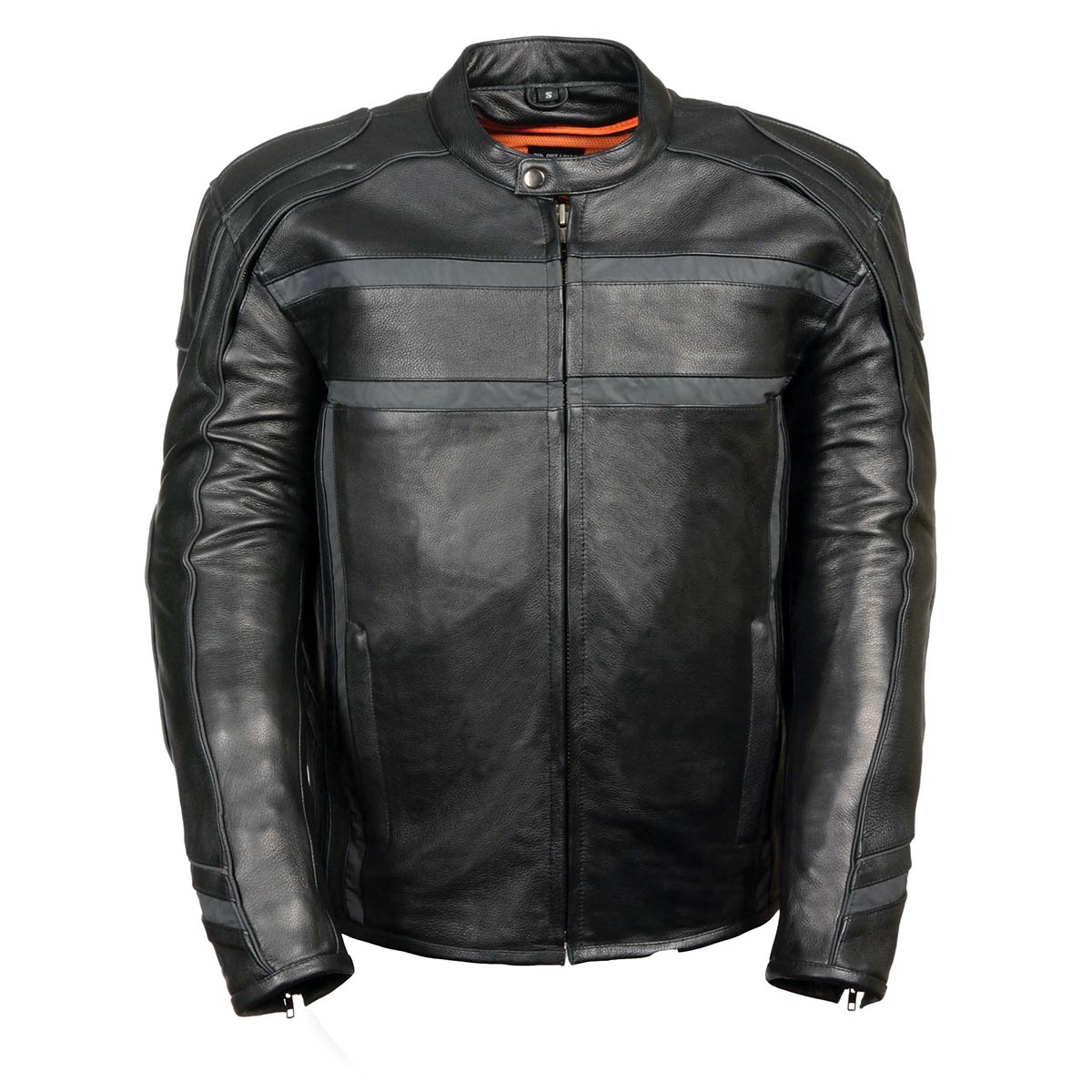z1r2083-main.jpg Z1R2083 Men’s ‘444’ Classic Reflective Black Leather Jacket - Image 1