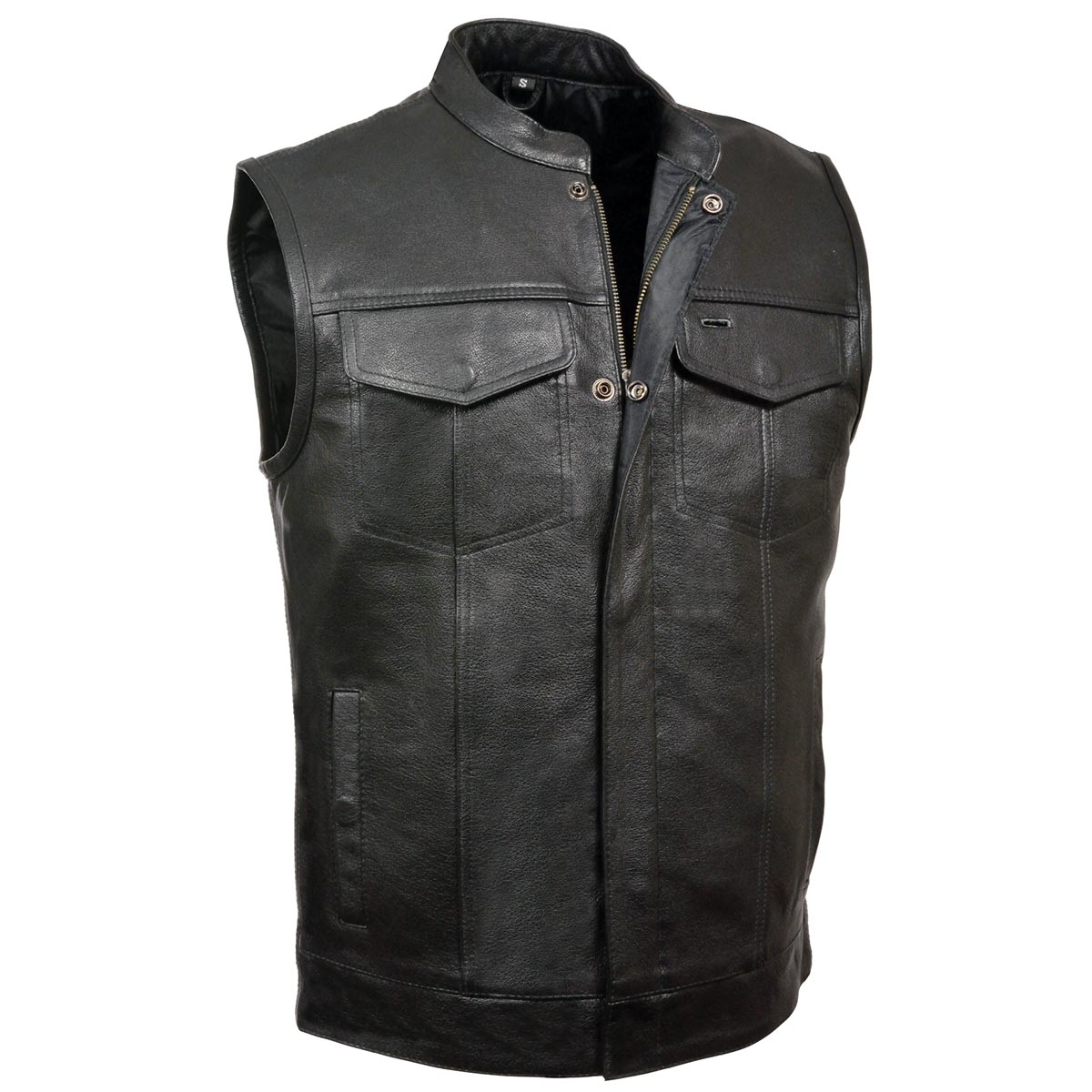 z1r3710-main.jpg Z1R3710 Men’s ’30-06′ Black Motorcycle Leather Vest - Image 1